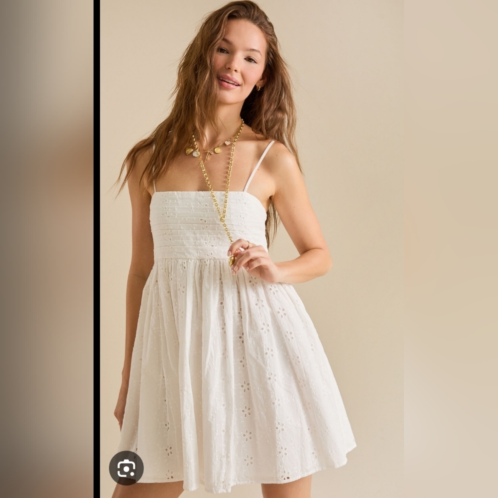 NWT ALTAR'D STATE "Janna" Eyelet White Babydoll Mini Dress w/ Adjustable Straps